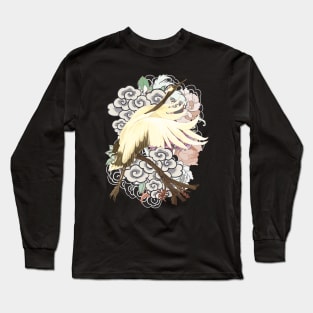 Japanese Crane Bird in Paradise Forest Long Sleeve T-Shirt